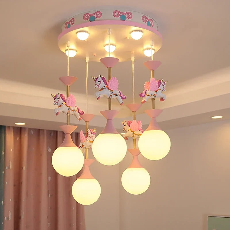 Pink glass pendant in a girl's room