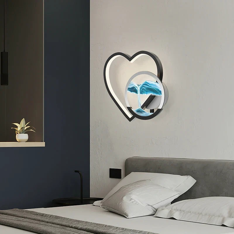 Quicksand sconce glowing in a living room