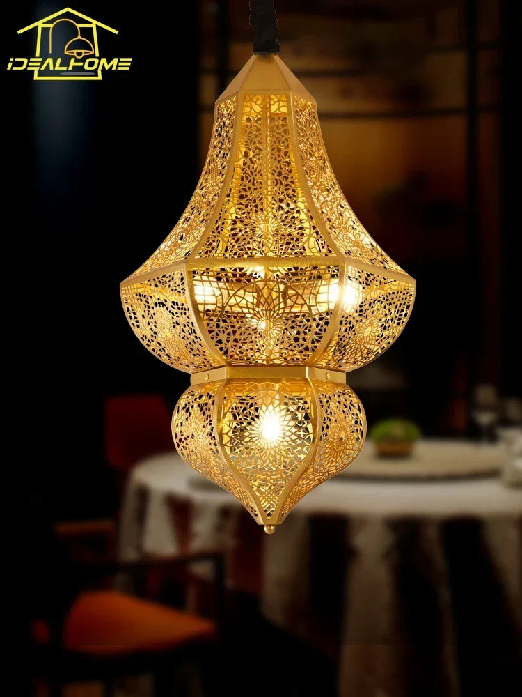 Gold pendant in a restaurant