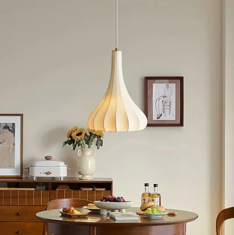 White silk pendant in a hotel lobby