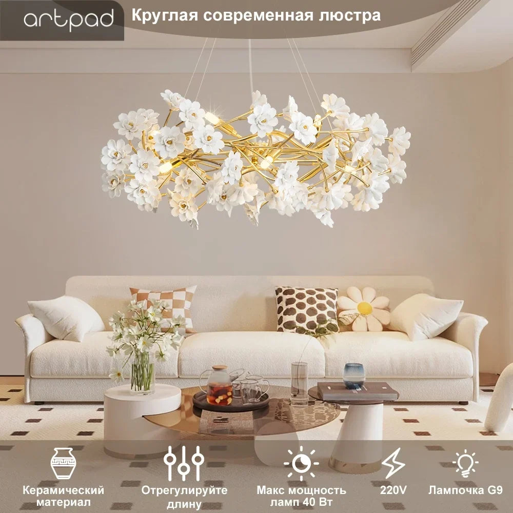 Floral ceramic chandelier