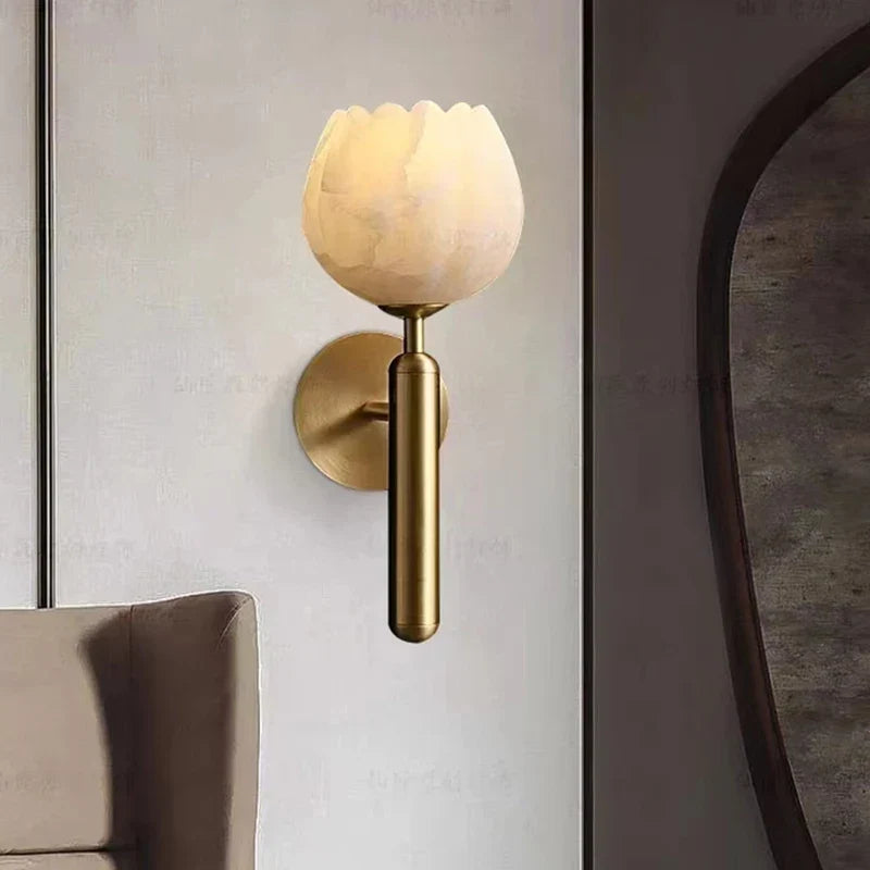 Marble and brass flower wall light