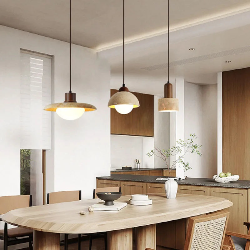 Stone pendant over a dining table