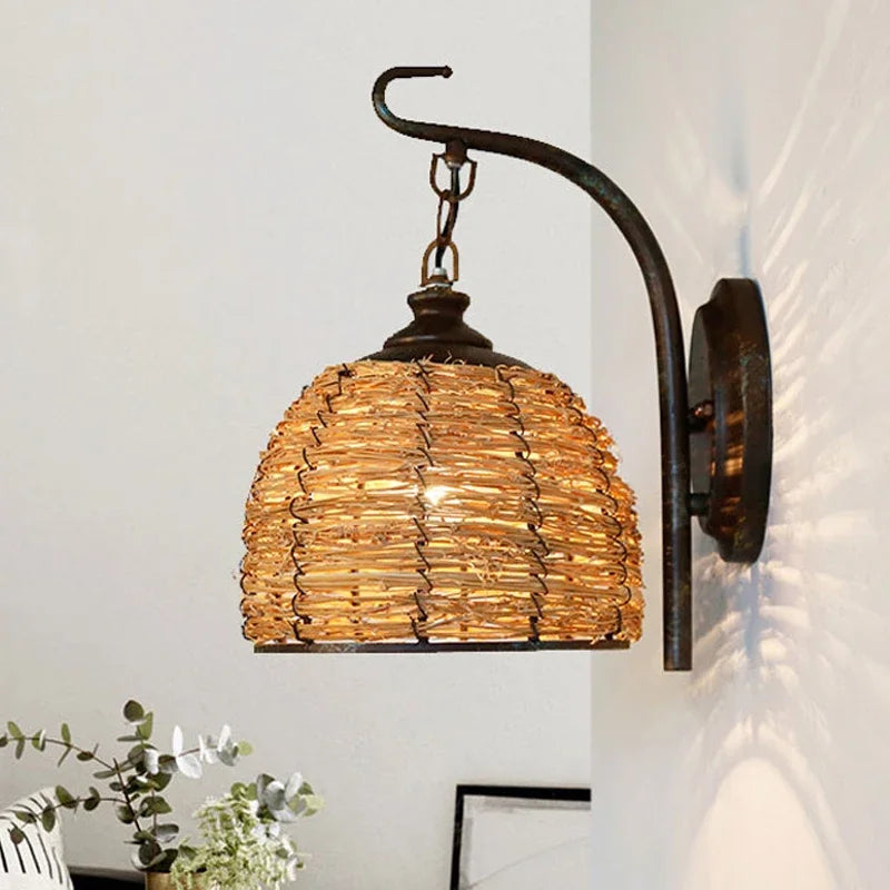 Vintage rattan wall light