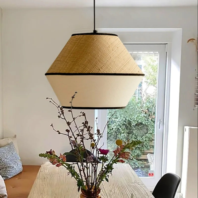 Rattan pendant in a boho living room