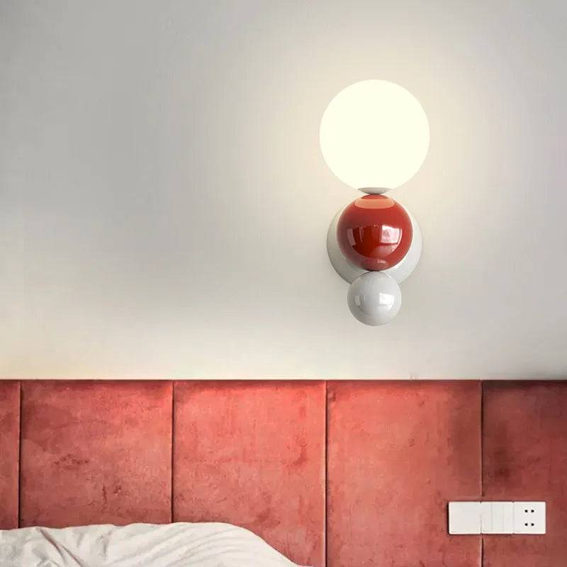 Red and white wall light in a living room