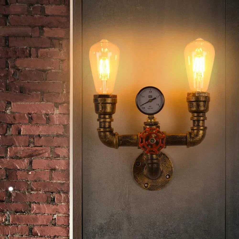 Steampunk pipe wall light