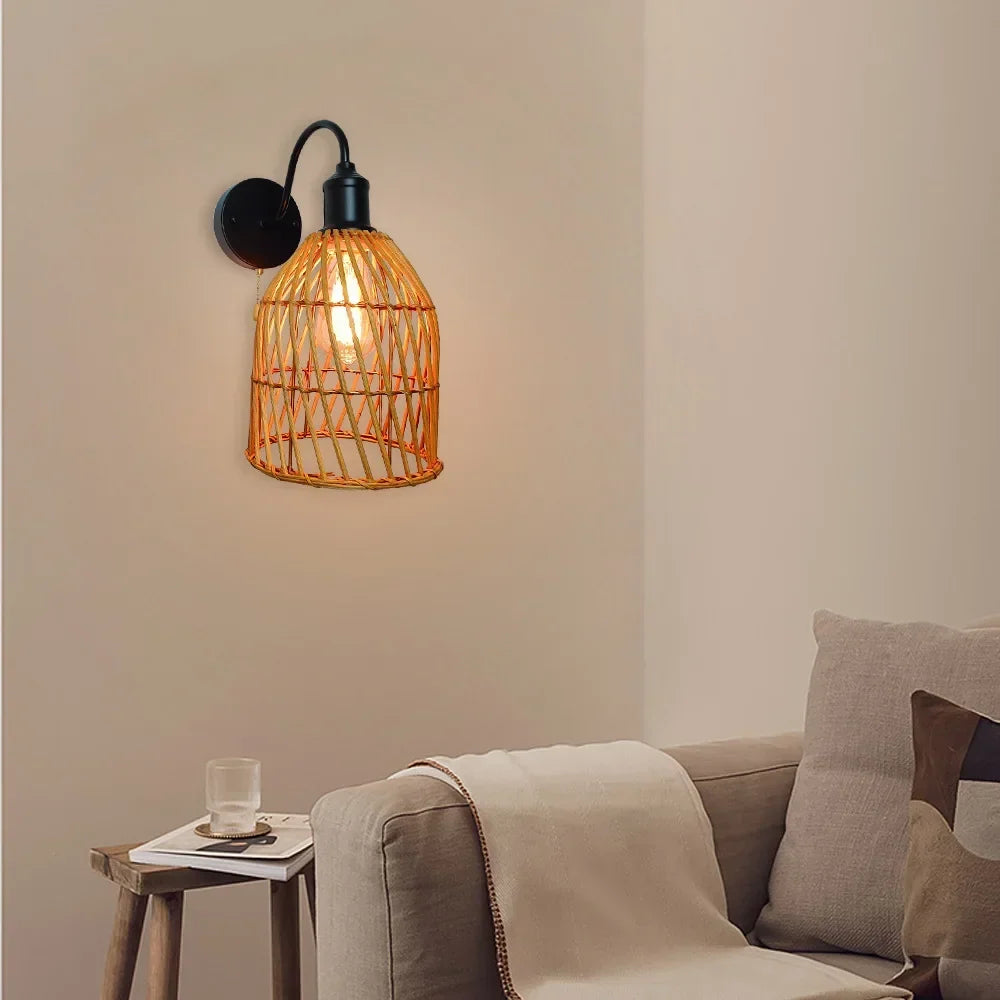 Handwoven rattan wall sconce