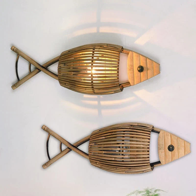 Woven Bamboo Fish Light, view 3