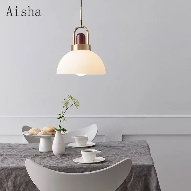 White glass pendant in a tea room