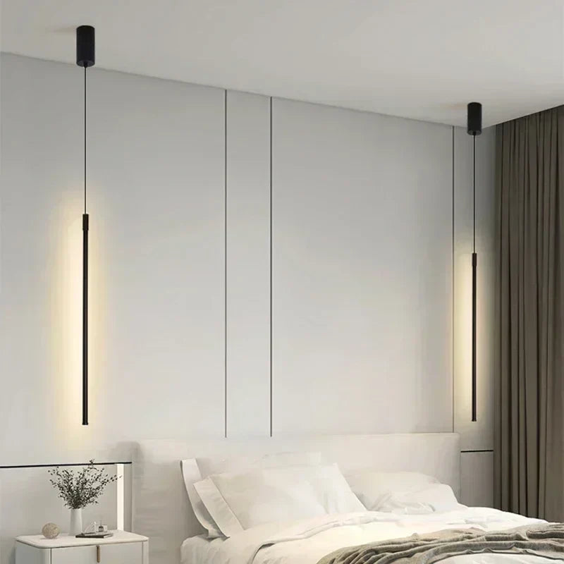 Black LED pendant over a table