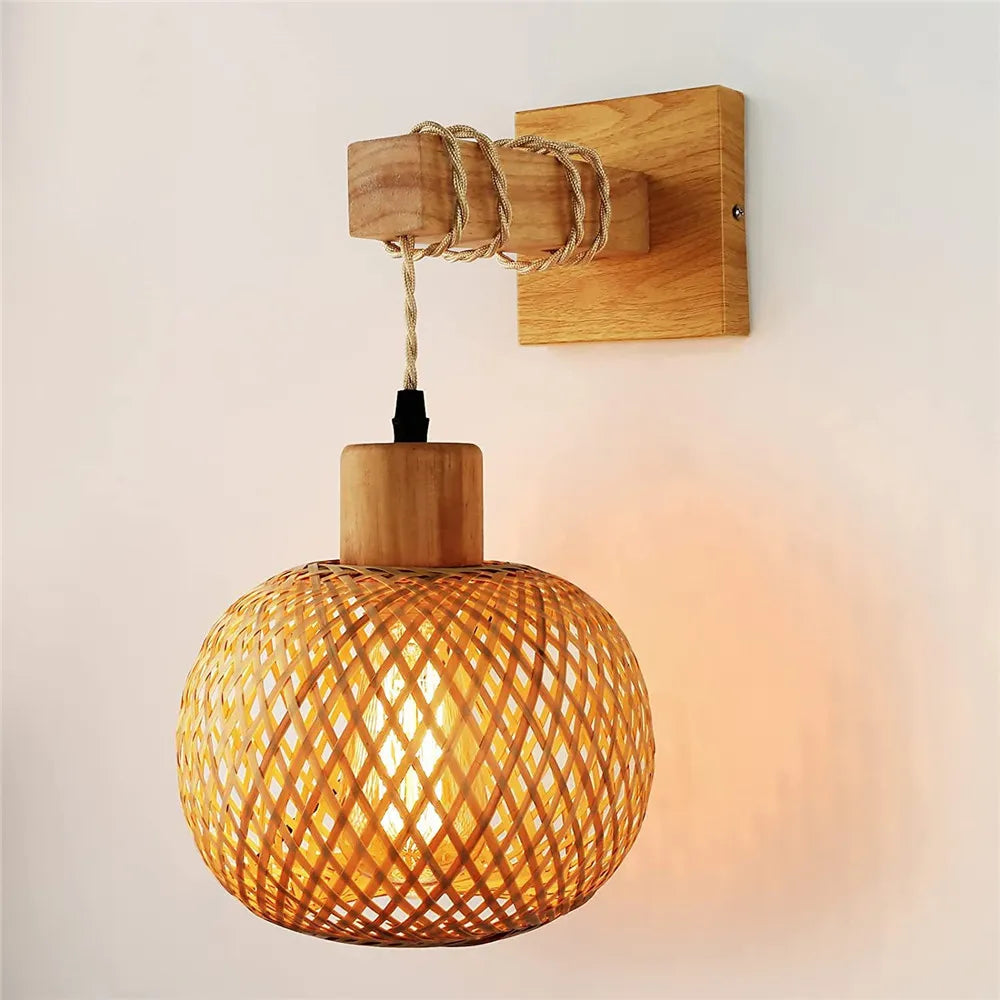 Rattan plug in sconce