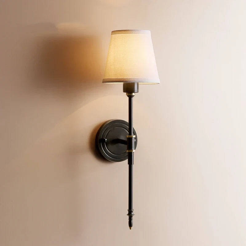 Copper loft wall light with fabric shade