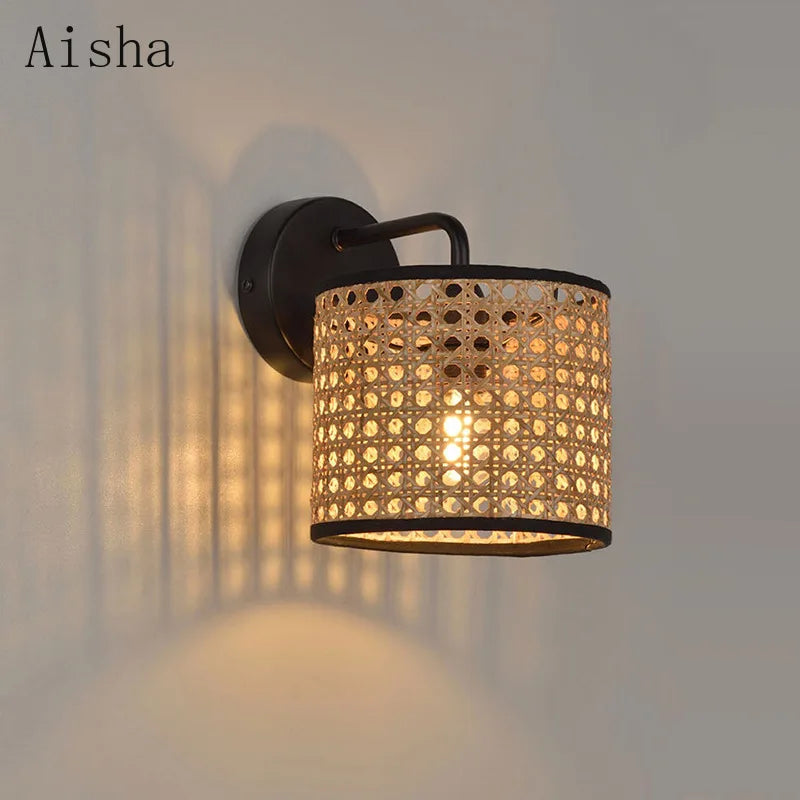 Handmade rattan wall light