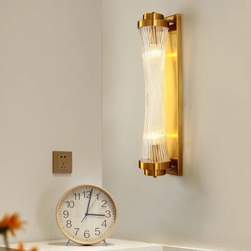 Black crystal sconce in a bedroom