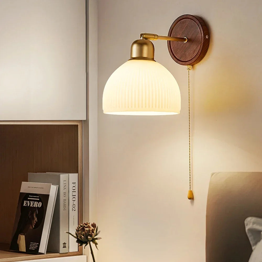 Nordic glass wall light with wood switch