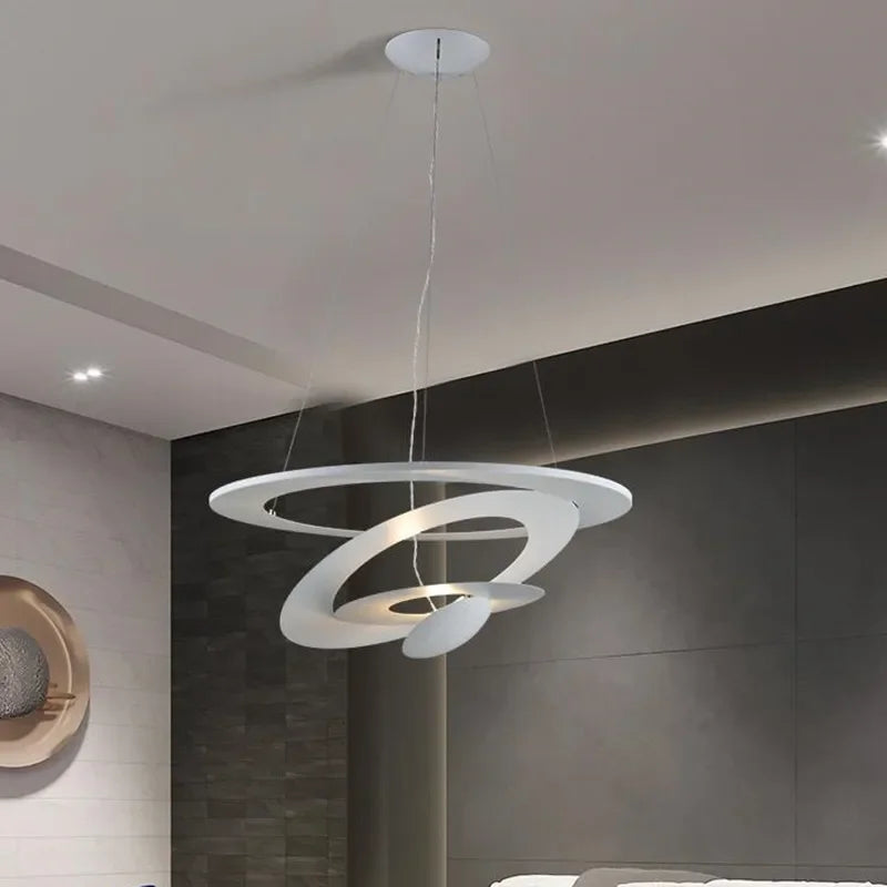 White spiral pendant in a living room