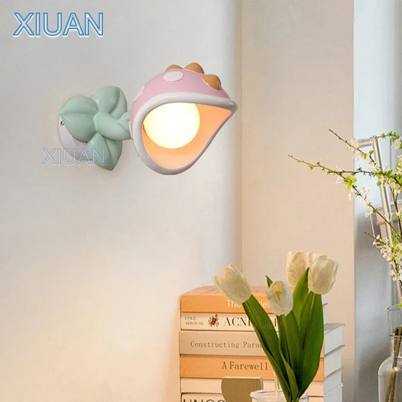 Pink resin flower kids wall light