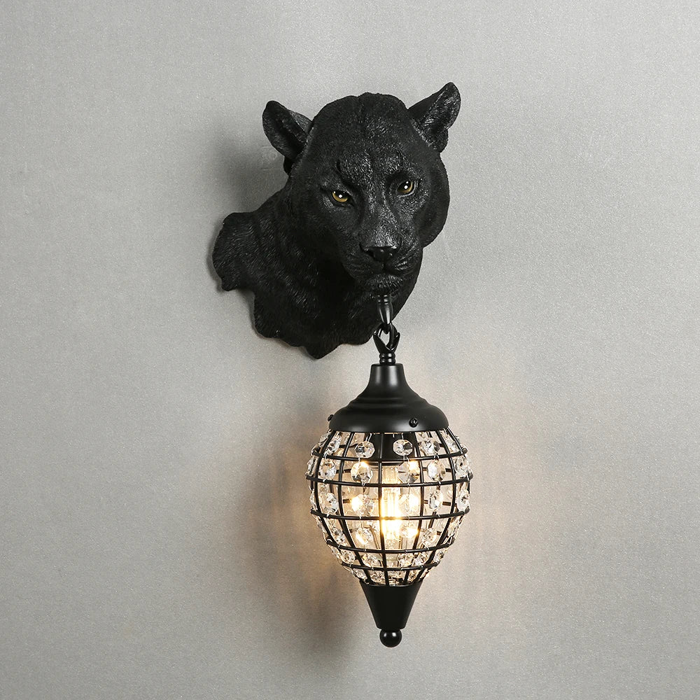 Black leopard crystal LED wall light