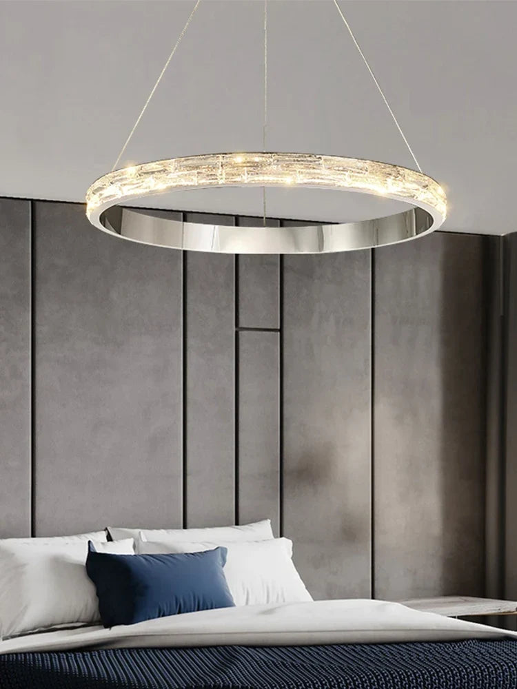 Three-ring crystal pendant in a foyer