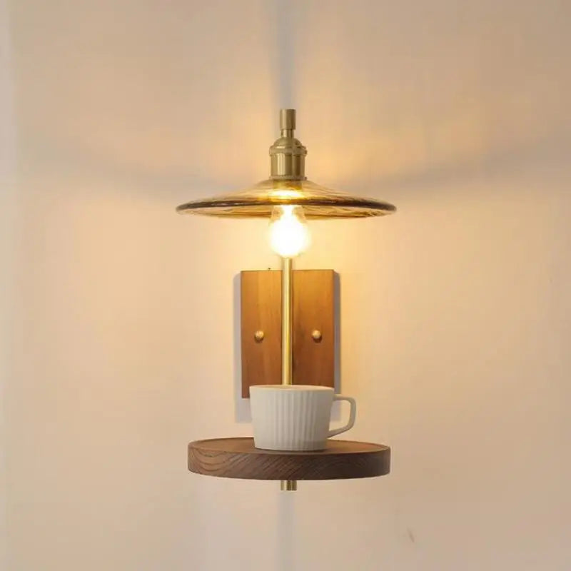 Vintage wood glass wall light