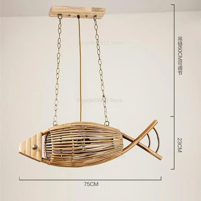 Woven Bamboo Fish Light, view 7