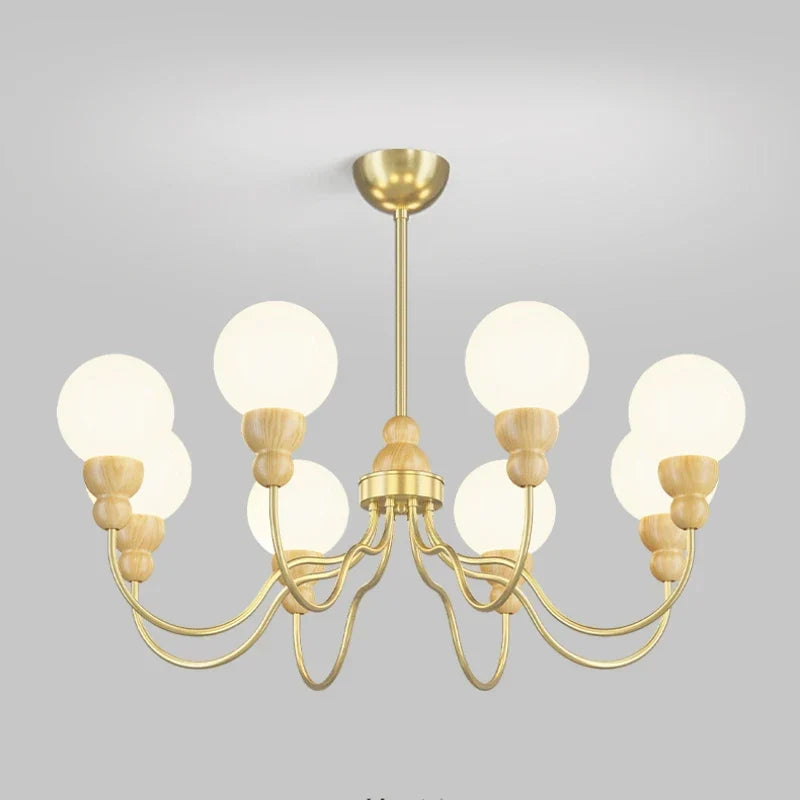 Retro wood and glass chandelier