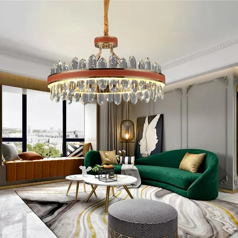 Crystal and Leather Chandelier, view 3