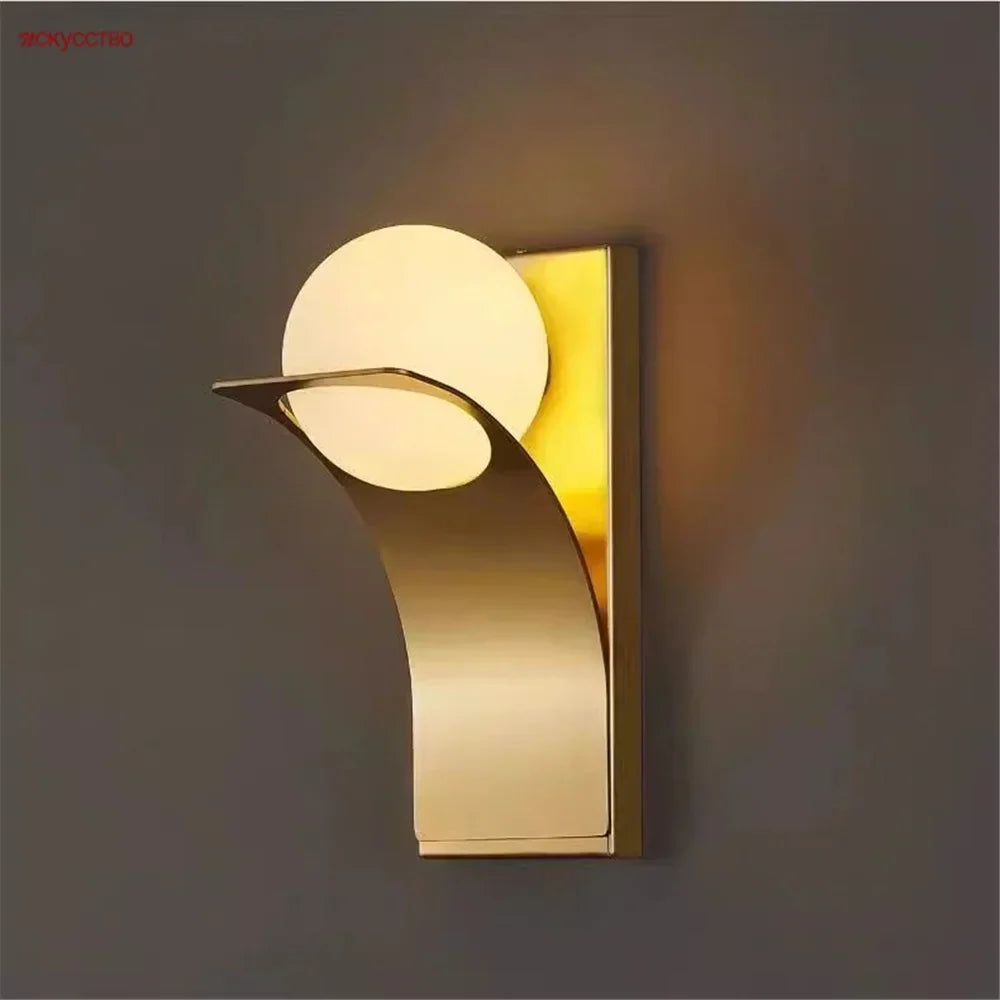 Gold glass globe wall light