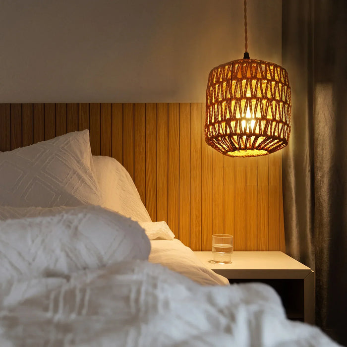 Rattan hemp rope plug-in wall light