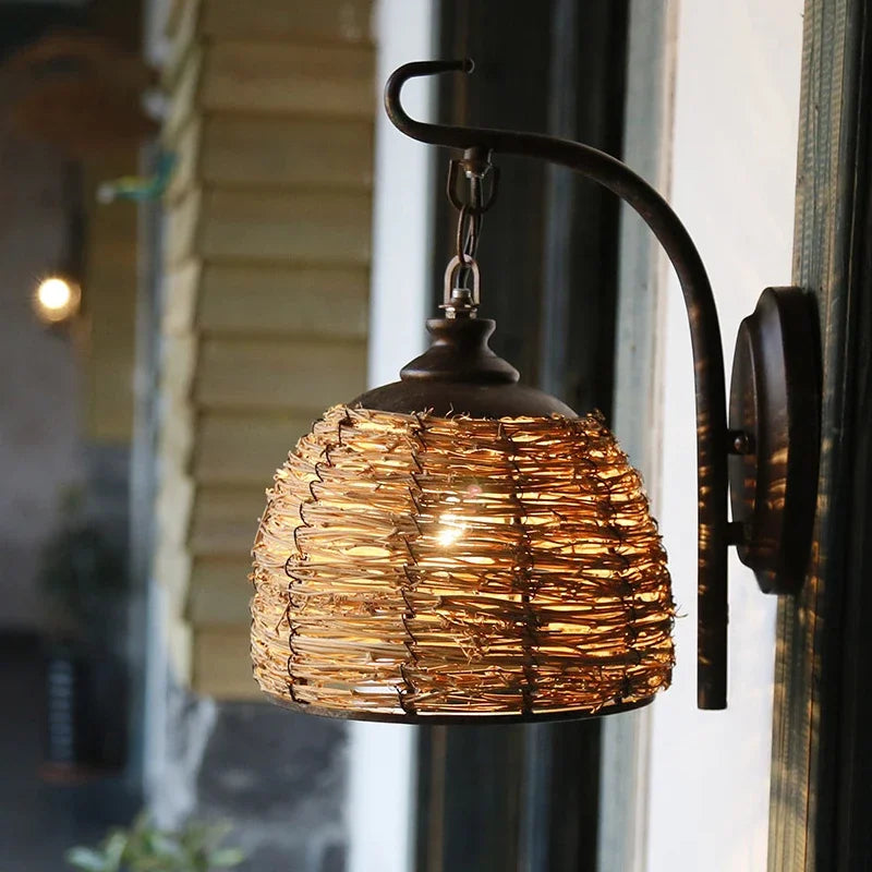 Rattan sconce