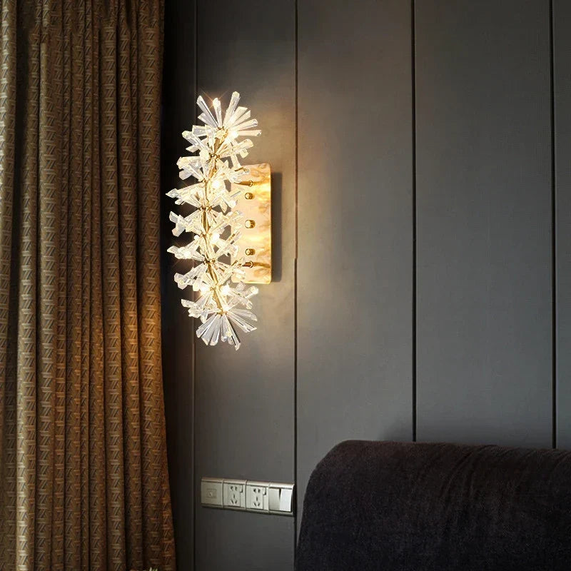 Crystal wall light on a TV wall