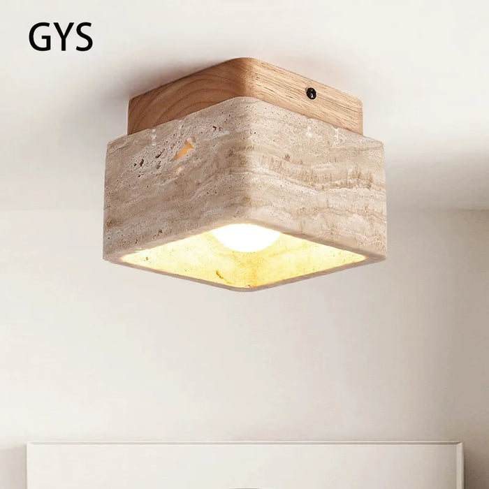Stone wood ceiling light