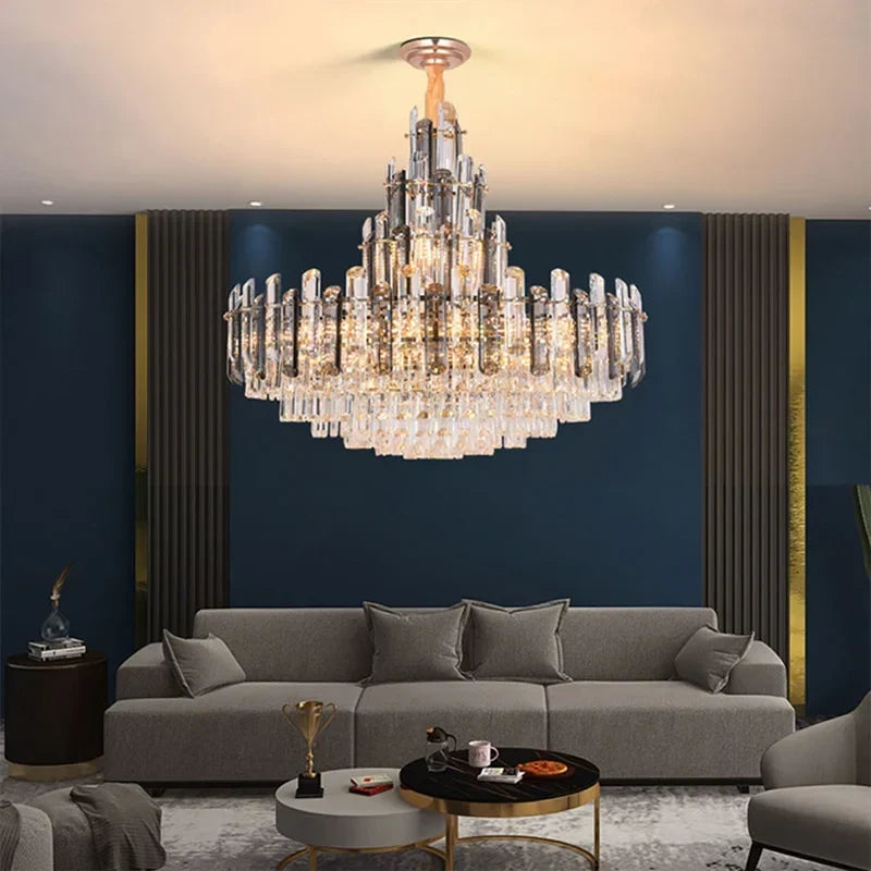 Oval crystal chandelier over a dining table