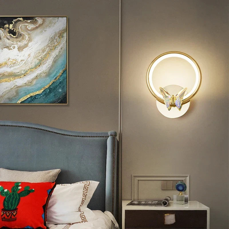 Butterfly wall light in a bedroom