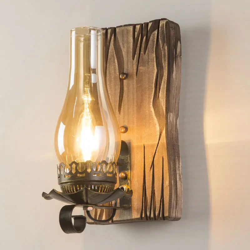 American wood and glass loft sconce