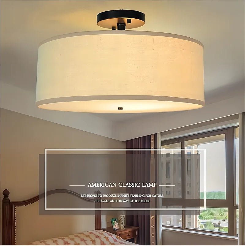 Wrought iron fabric ceiling light
