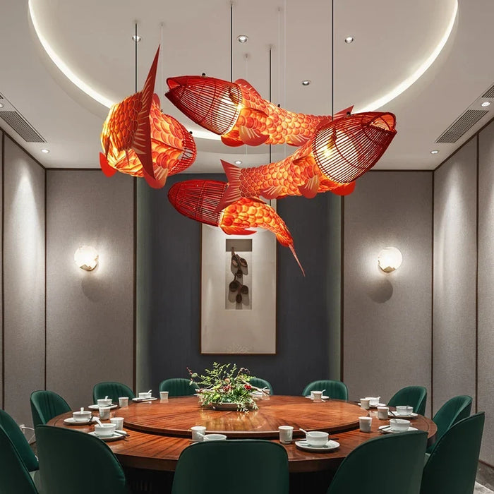 Bamboo fish pendant light
