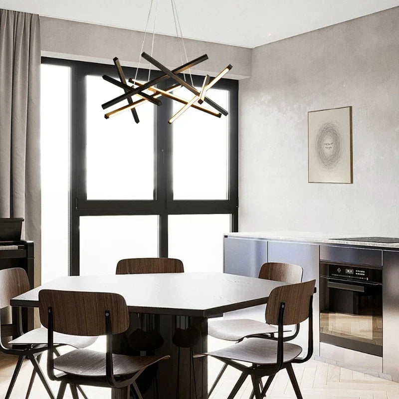 Rectangular LED pendant over a table