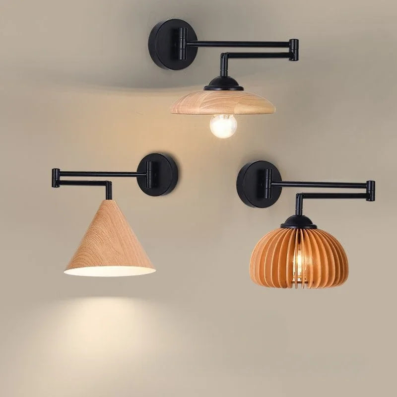 Japanese folding wood wall light