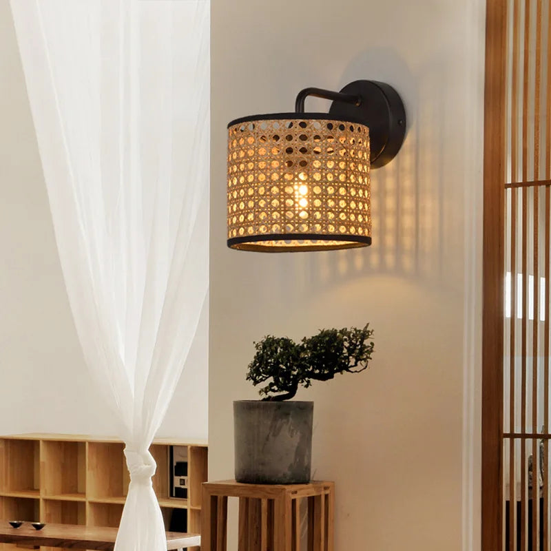 Black rattan sconce