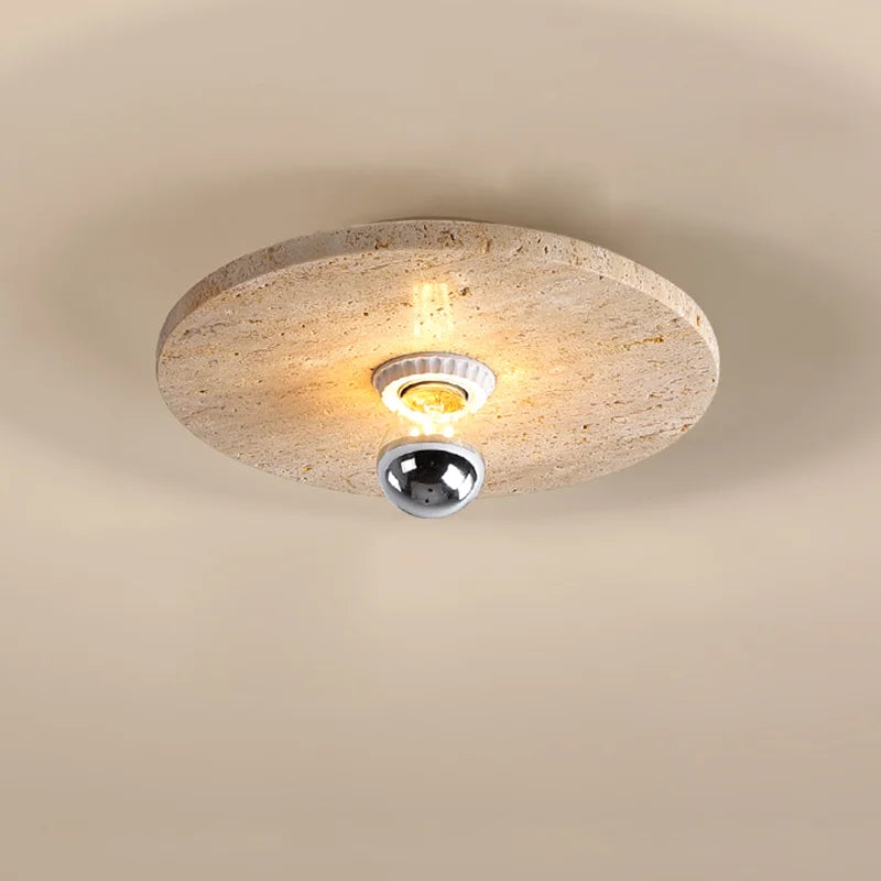 Round natural stone retro LED wall light