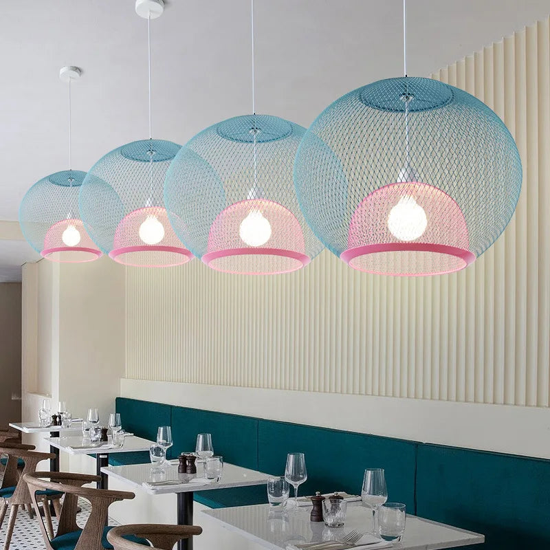 Metal grid pendant in a loft