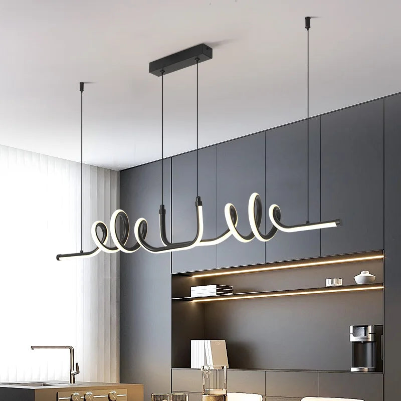 Linear LED pendant over a table
