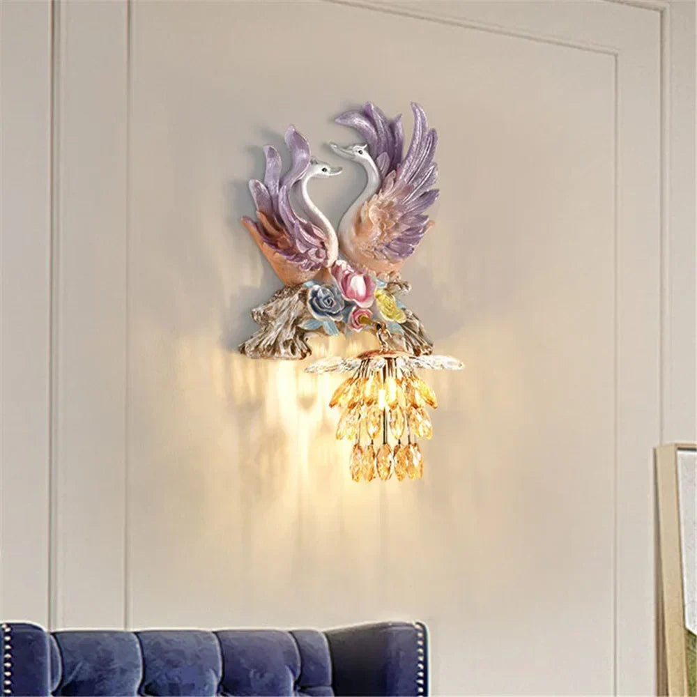 Resin swan wall light