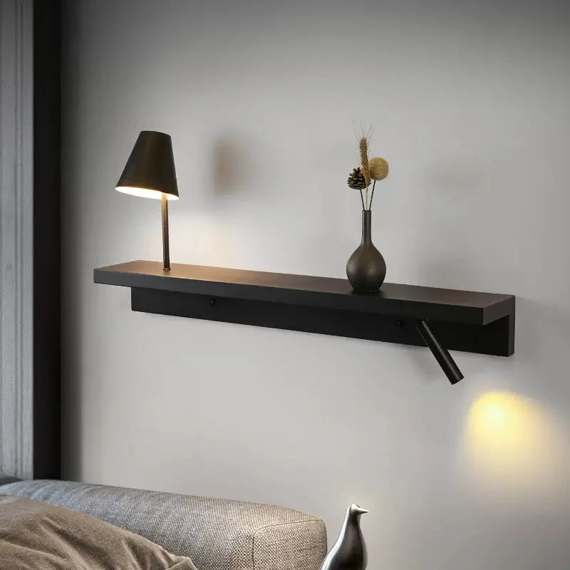 Bedside LED wall light with shelf