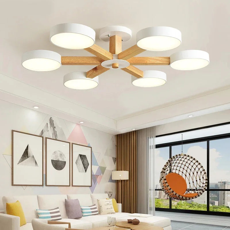 Wood multi-light ceiling light