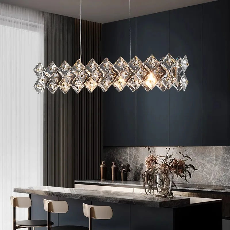 Linear crystal chandelier