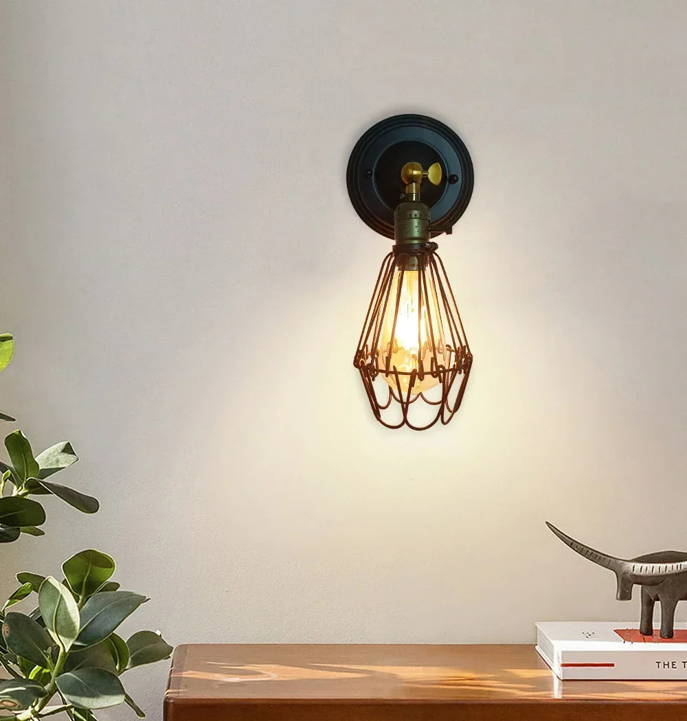 American cage iron loft wall light