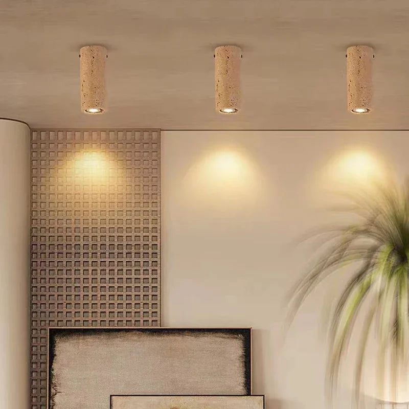 Stone cylinder ceiling light